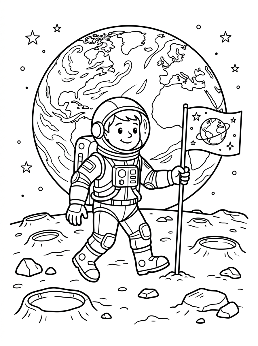 Astronaut Moon Walk on Lunar Surface