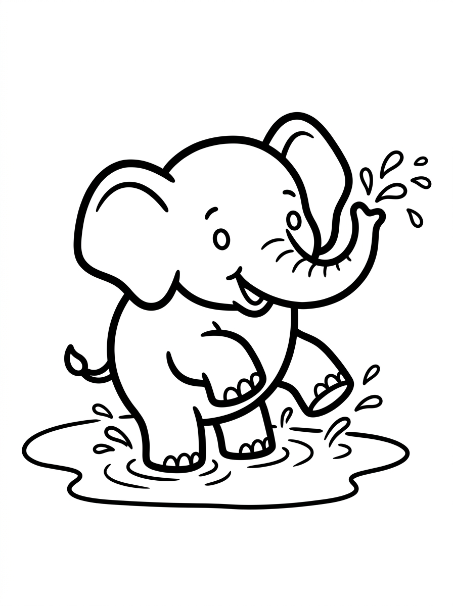 Playful Baby Elephant Spraying Water