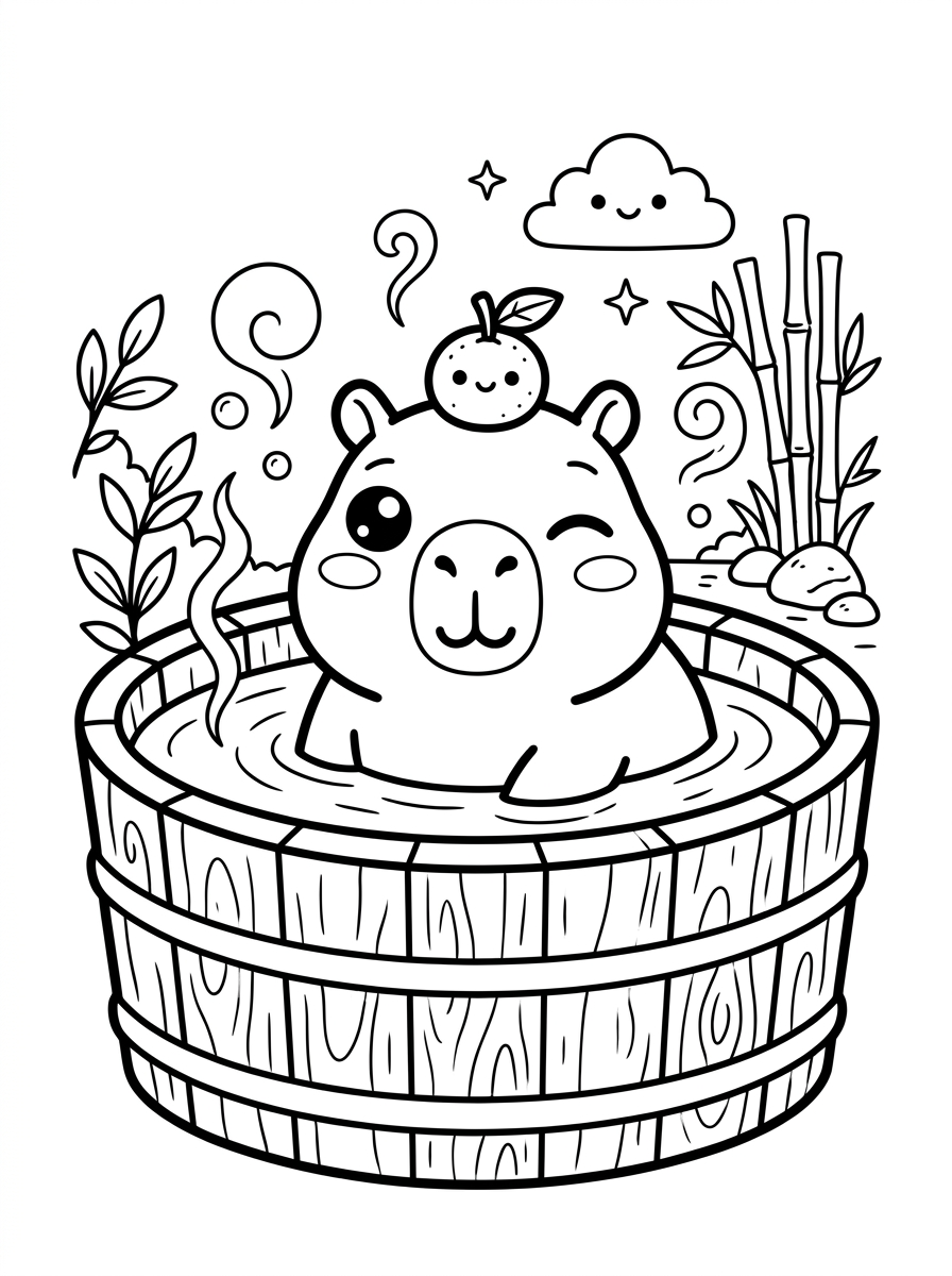 Cozy Capybara in Wooden Hot Tub