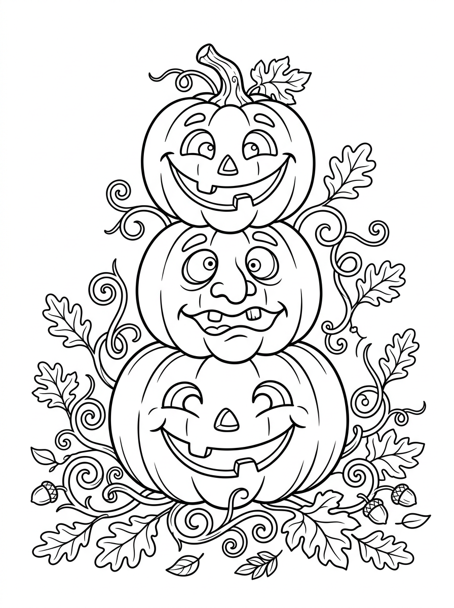 Stack of Carved Halloween Jack-o'-Lanterns