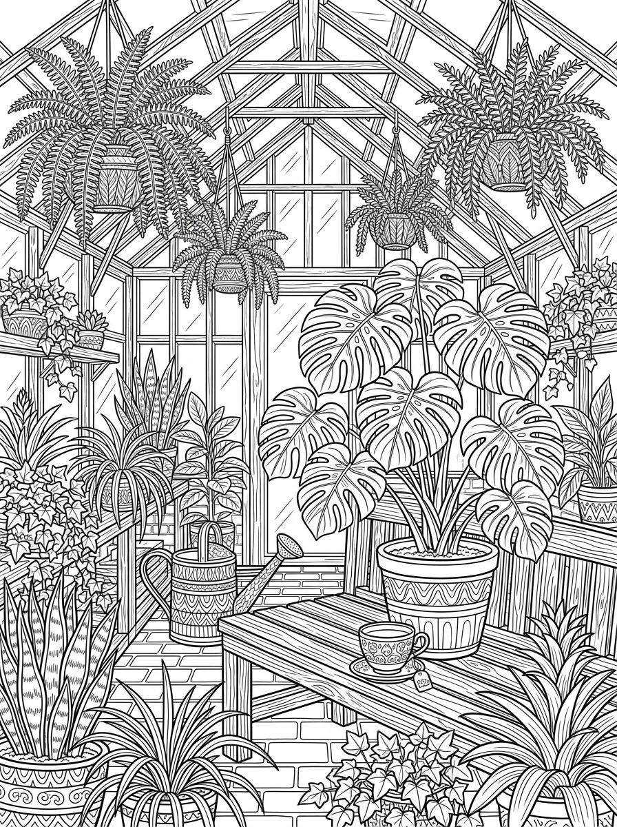 Cozy Sunlit Greenhouse Plant Nook