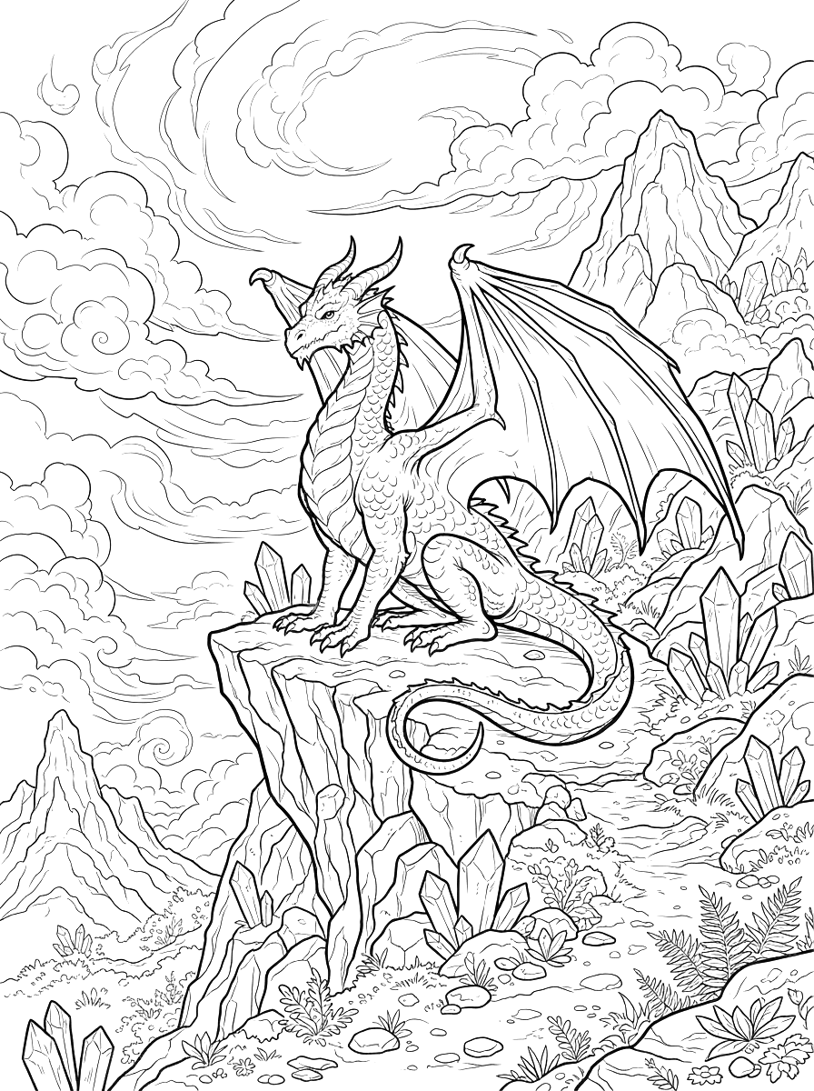 Majestic Fantasy Dragon Coloring Page