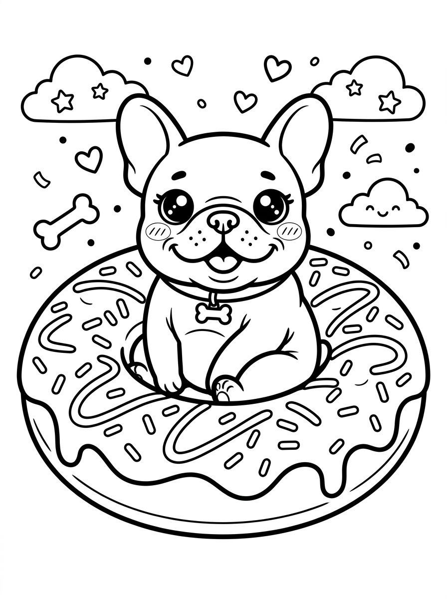 Cute French Bulldog Puppy in Donut