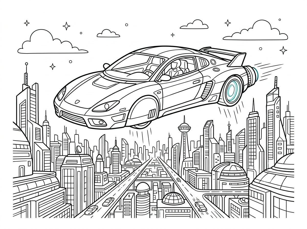 Futuristic Cyber City Hover Car
