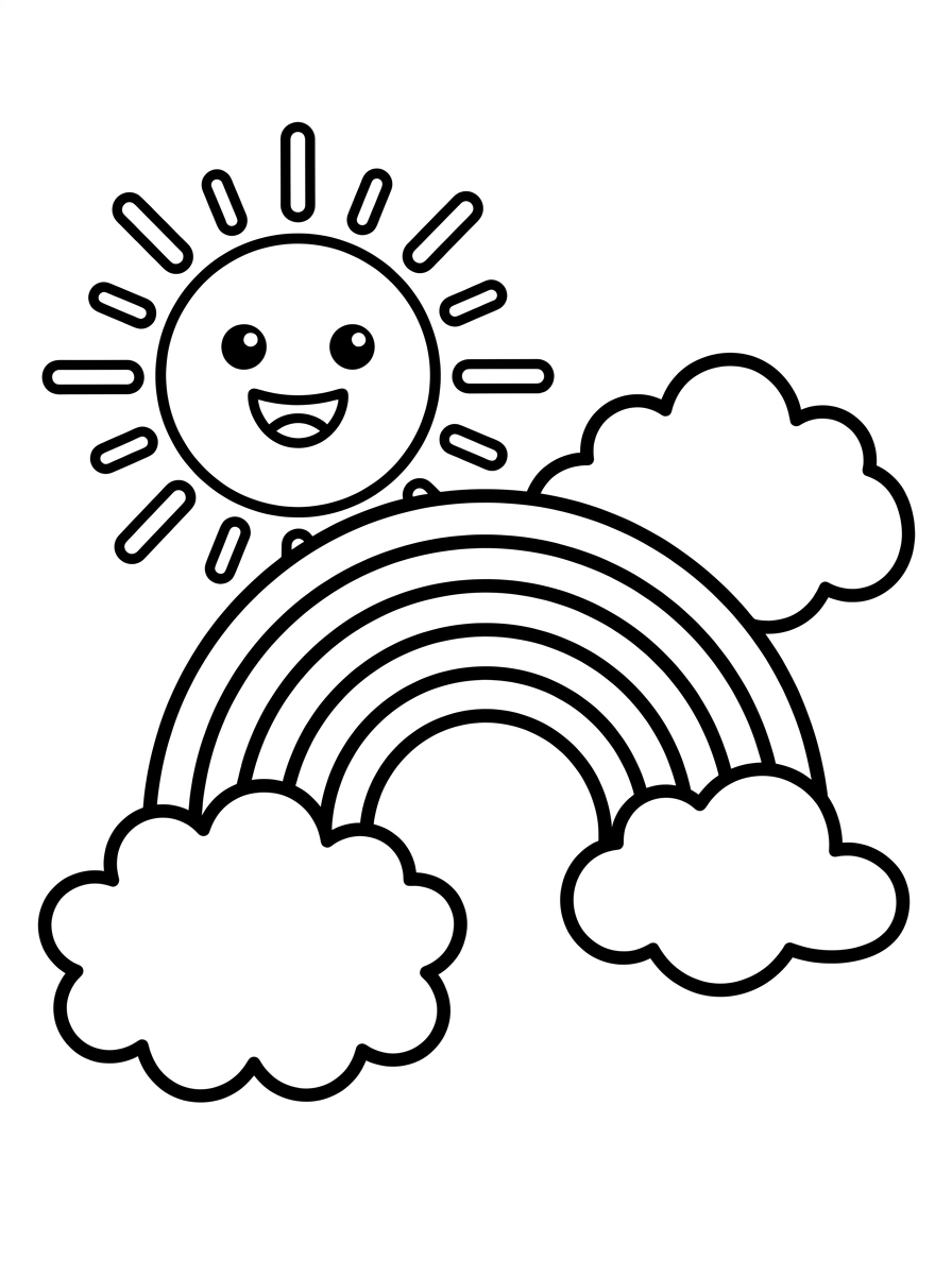 Happy Smiling Sun and Bold Rainbow