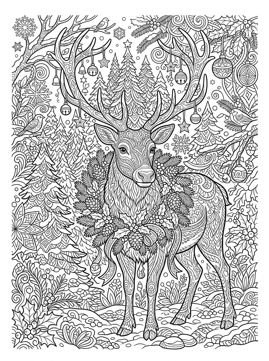 Noble Holiday Reindeer with Pine Wreath