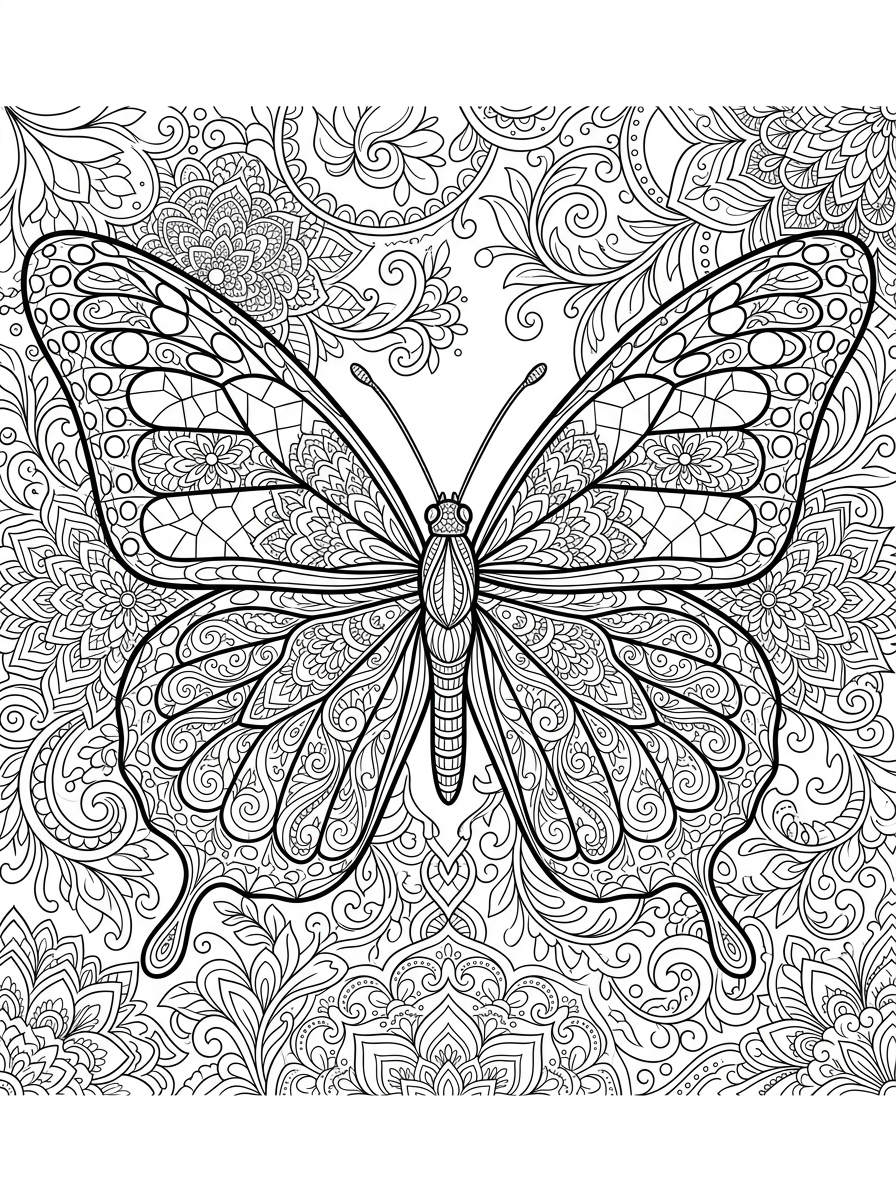 Symmetrical Butterfly Mandala with Lace Wings