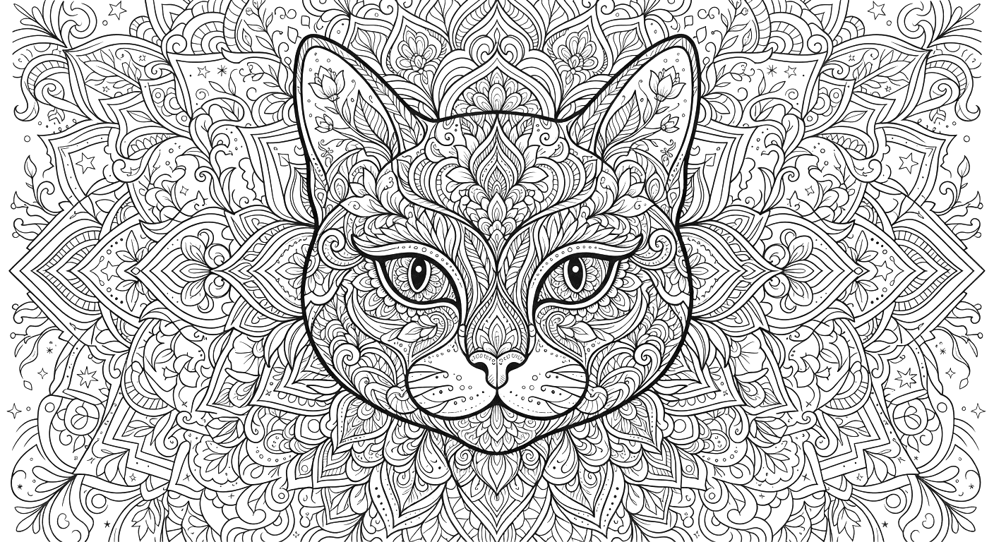 Intricate Mandala Cat Coloring Page