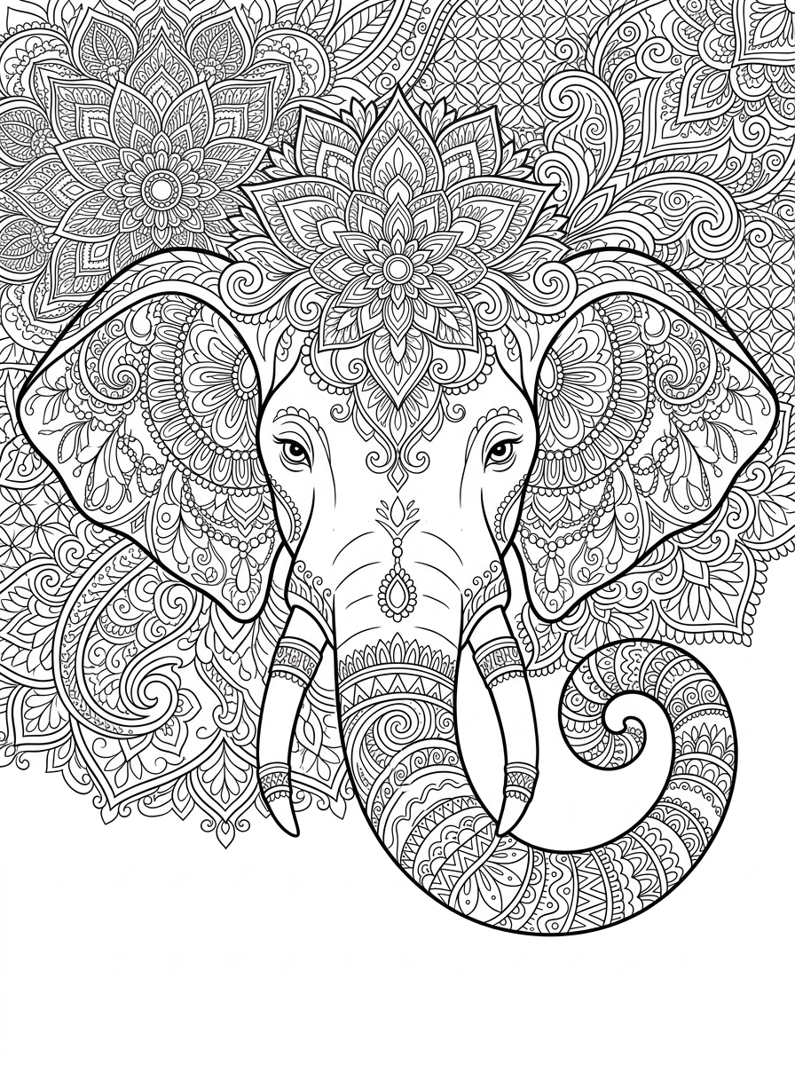 Majestic Elephant Mandala with Headdress