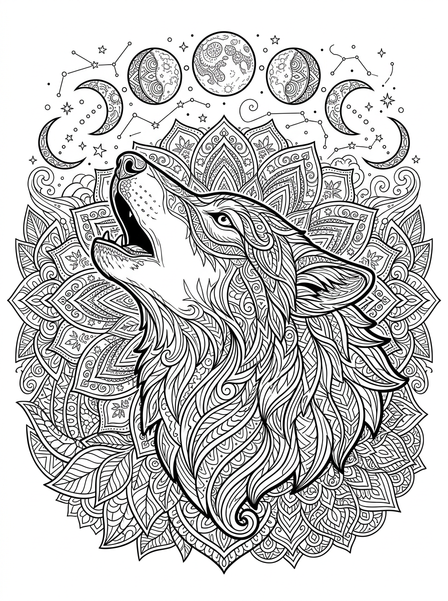 Noble Wolf Mandala with Geometric Fur
