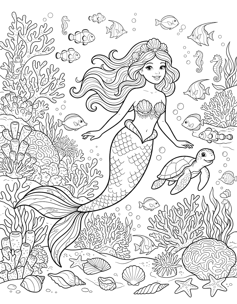Enchanted Mermaid Underwater Coloring Page