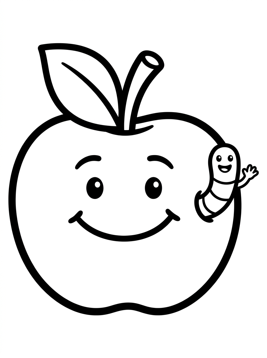 Cute Smiling Apple with Friendly Worm