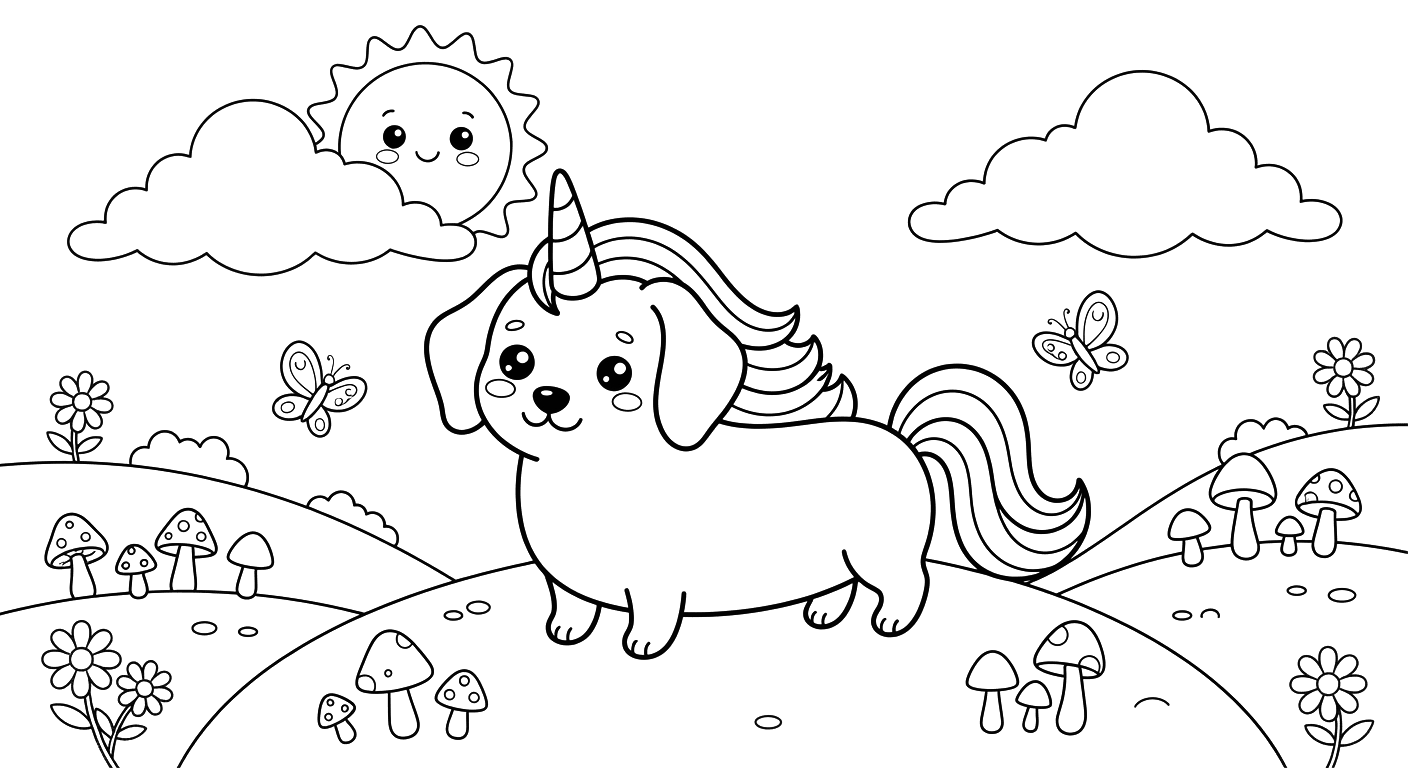 Wiener Dog Unicorn Coloring Page