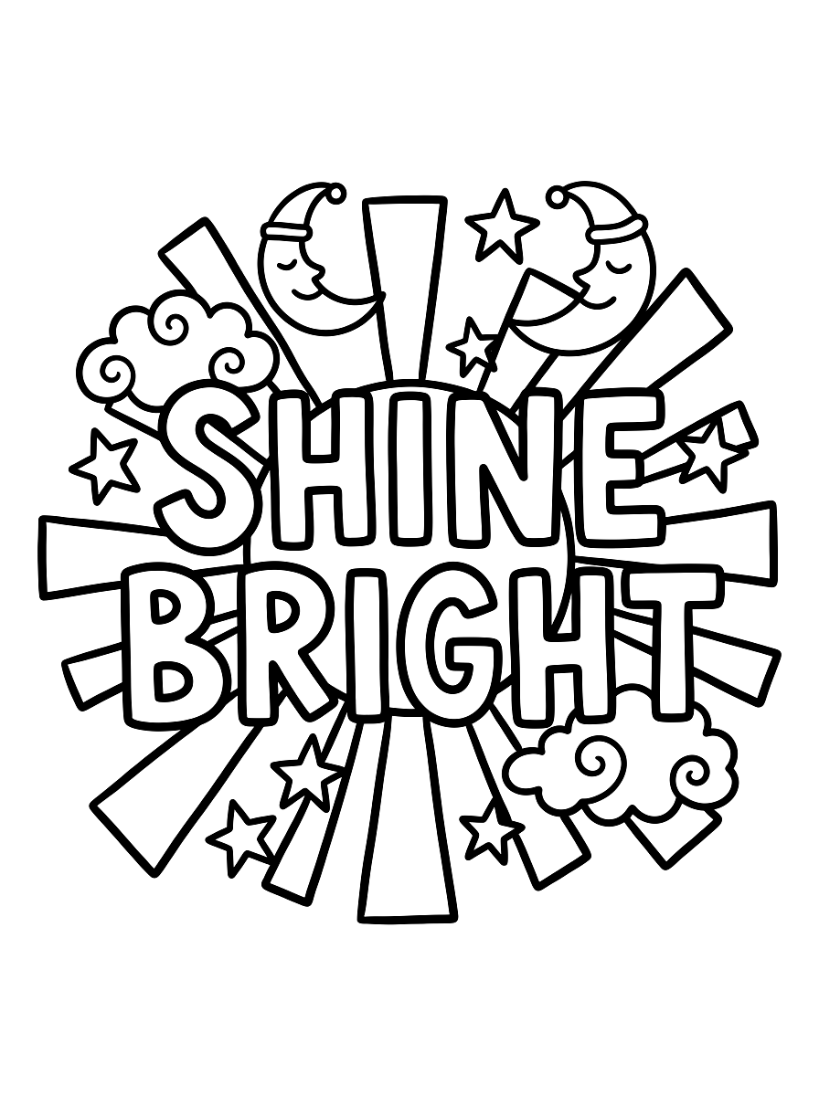 Shine Bright Celestial Quote Coloring Page