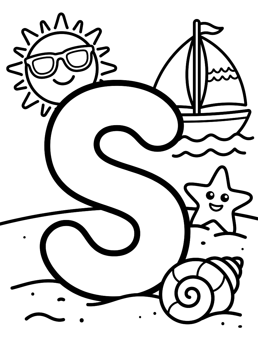 Letter S Sun & Starfish Alphabet Coloring Page