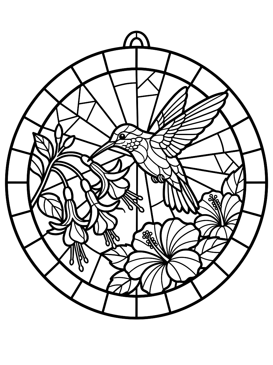 Stained Glass Hummingbird Suncatcher Coloring Page