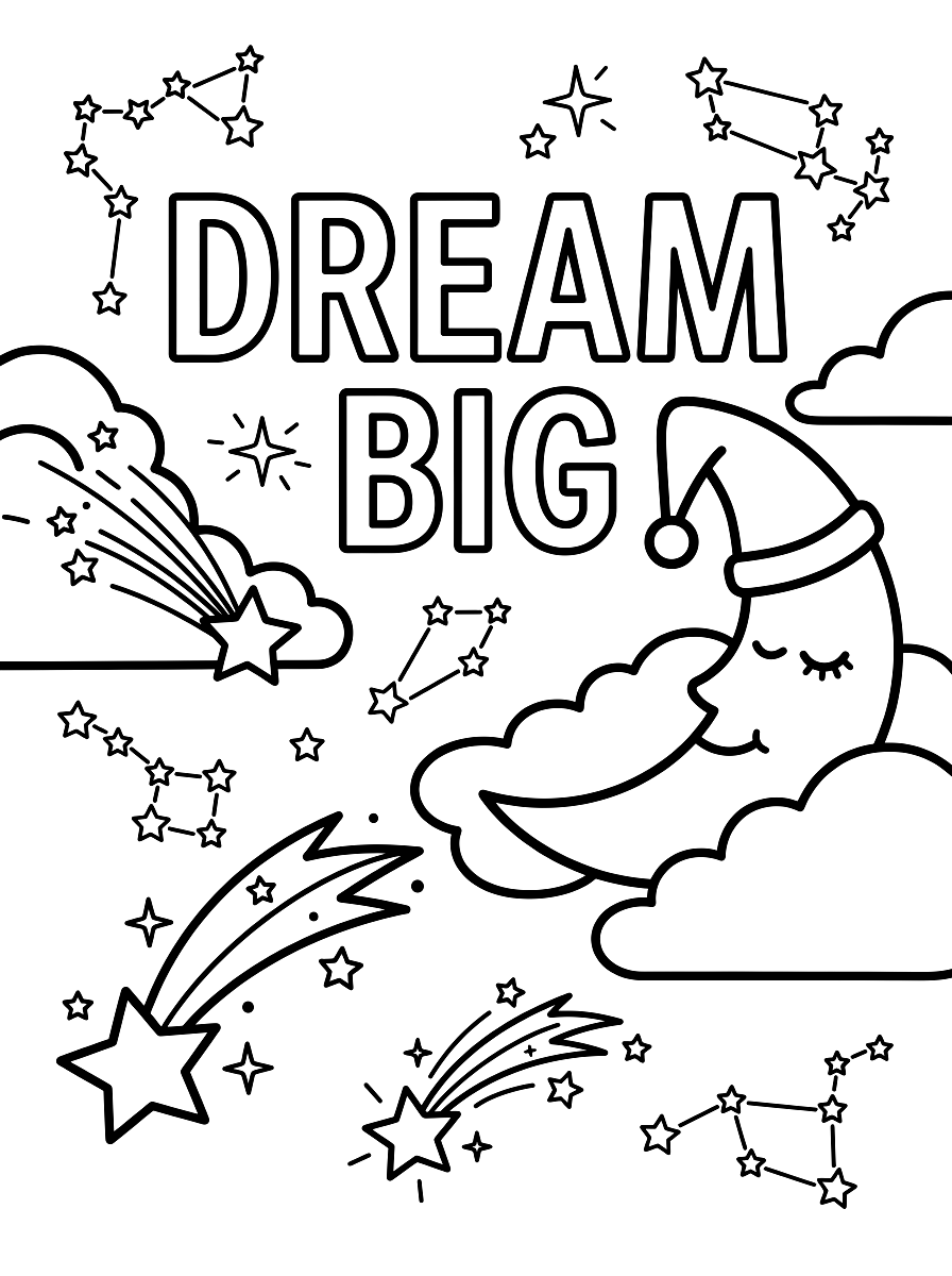 Dream Big Cosmic Moon Quote Coloring Page