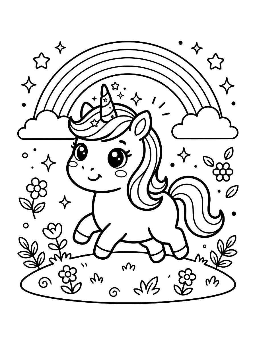 Cute Baby Unicorn Coloring Page