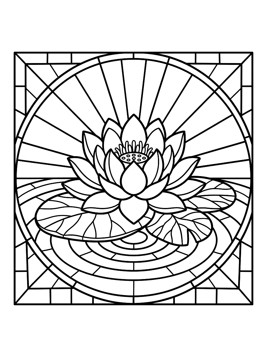 Stained Glass Lotus Flower Zen Coloring Page