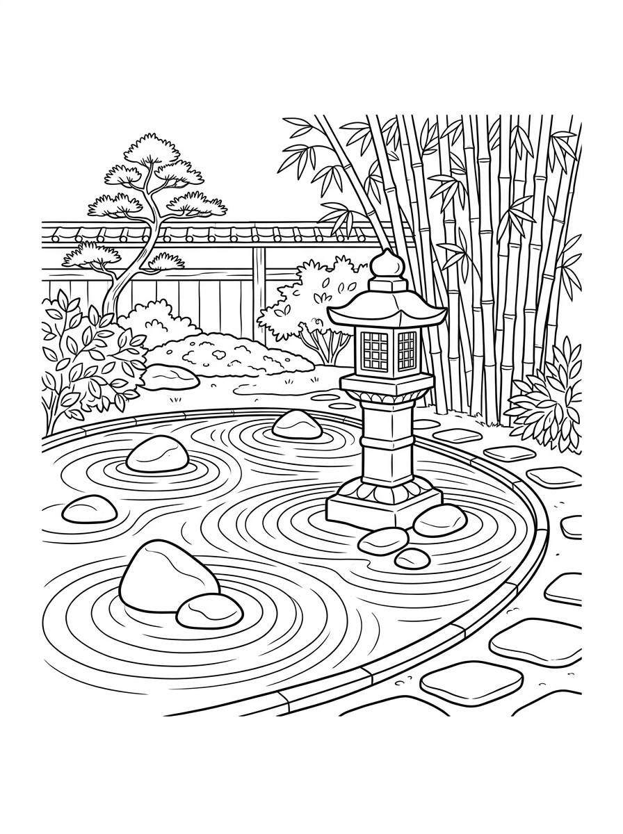 Tranquil Japanese Zen Bamboo Garden