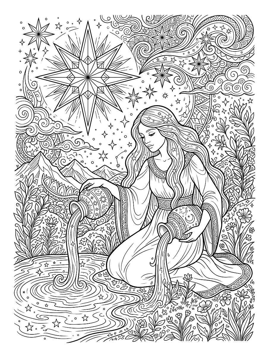 The Star Tarot Card Aesthetic Coloring Page