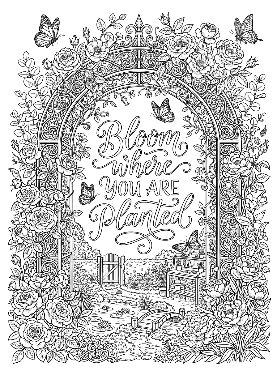 Bloom Where You Are Planted Quote Coloring Page