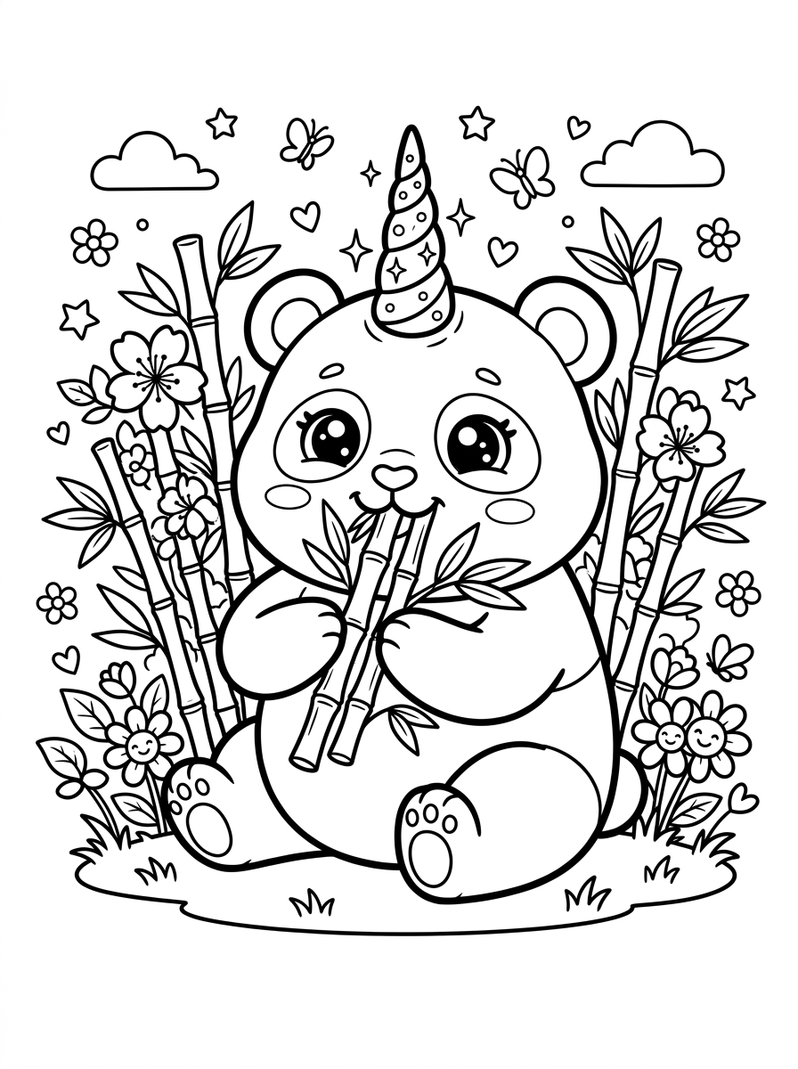 Cute Pandacorn with Bamboo