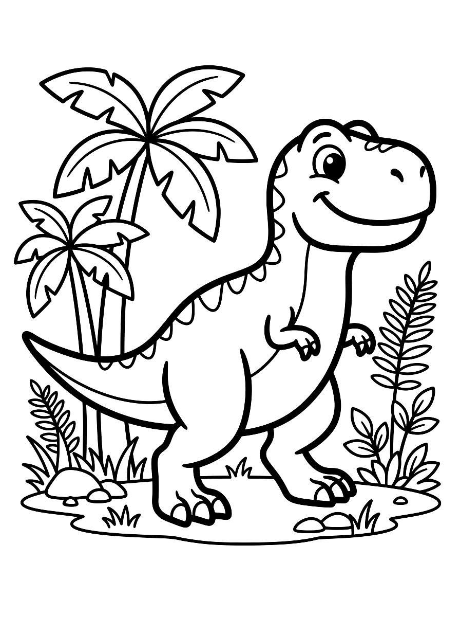 Friendly T-Rex Dinosaur Coloring Page