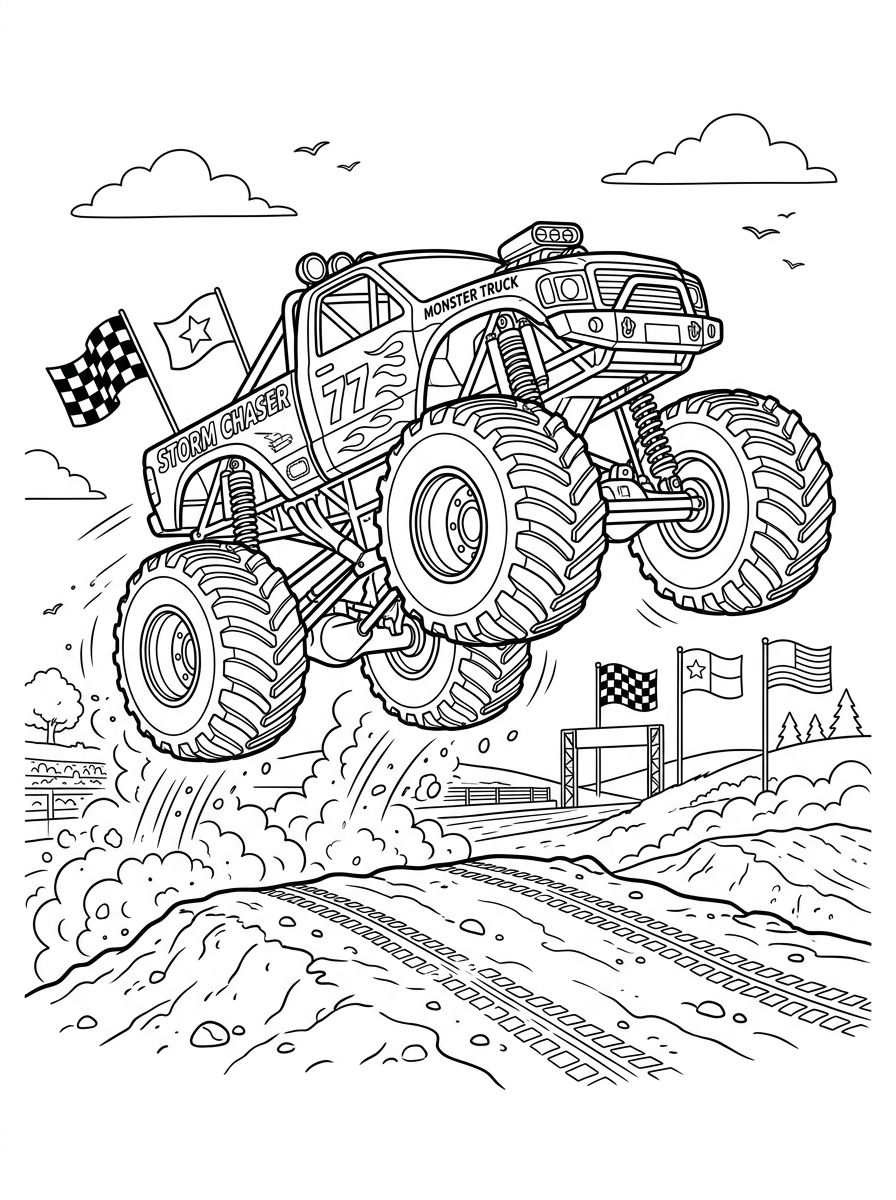 Monster Truck Jumping Dirt Mound