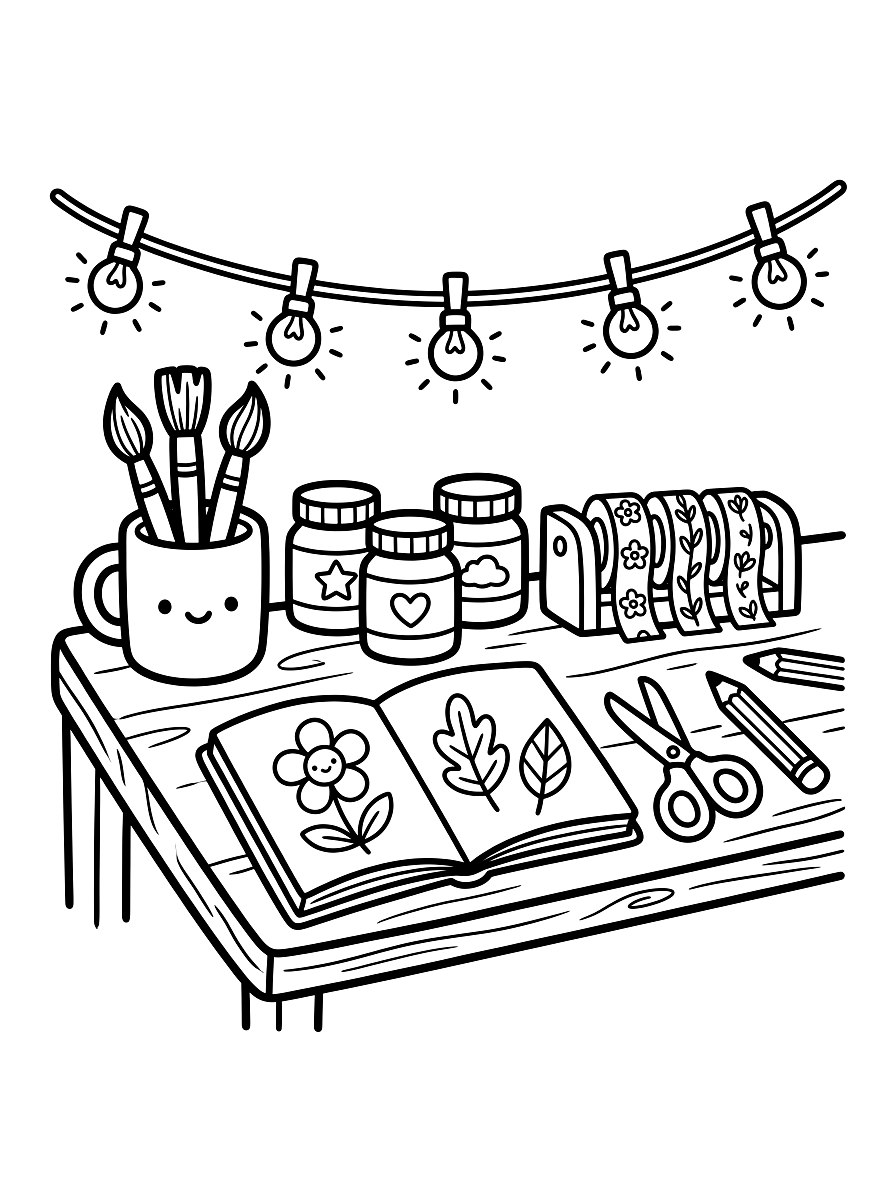 Artist Craft Desk Studio Coloring Page