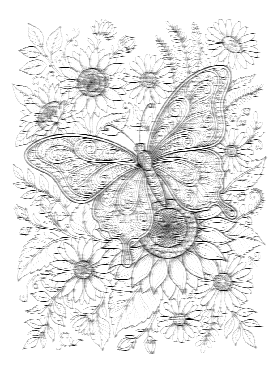 Detailed Butterfly & Botanical Garden Coloring Page