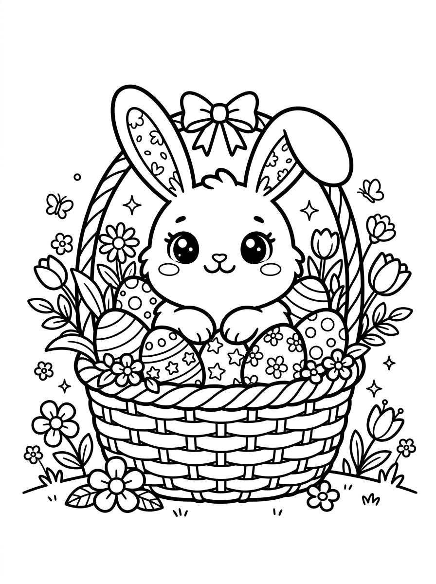 Cute Easter Bunny with Decorated Egg Basket