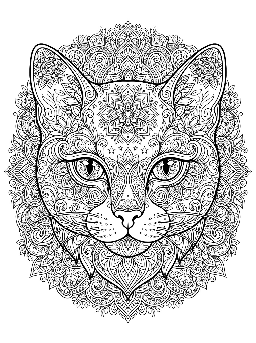 Intricate Mandala Cat Coloring Page