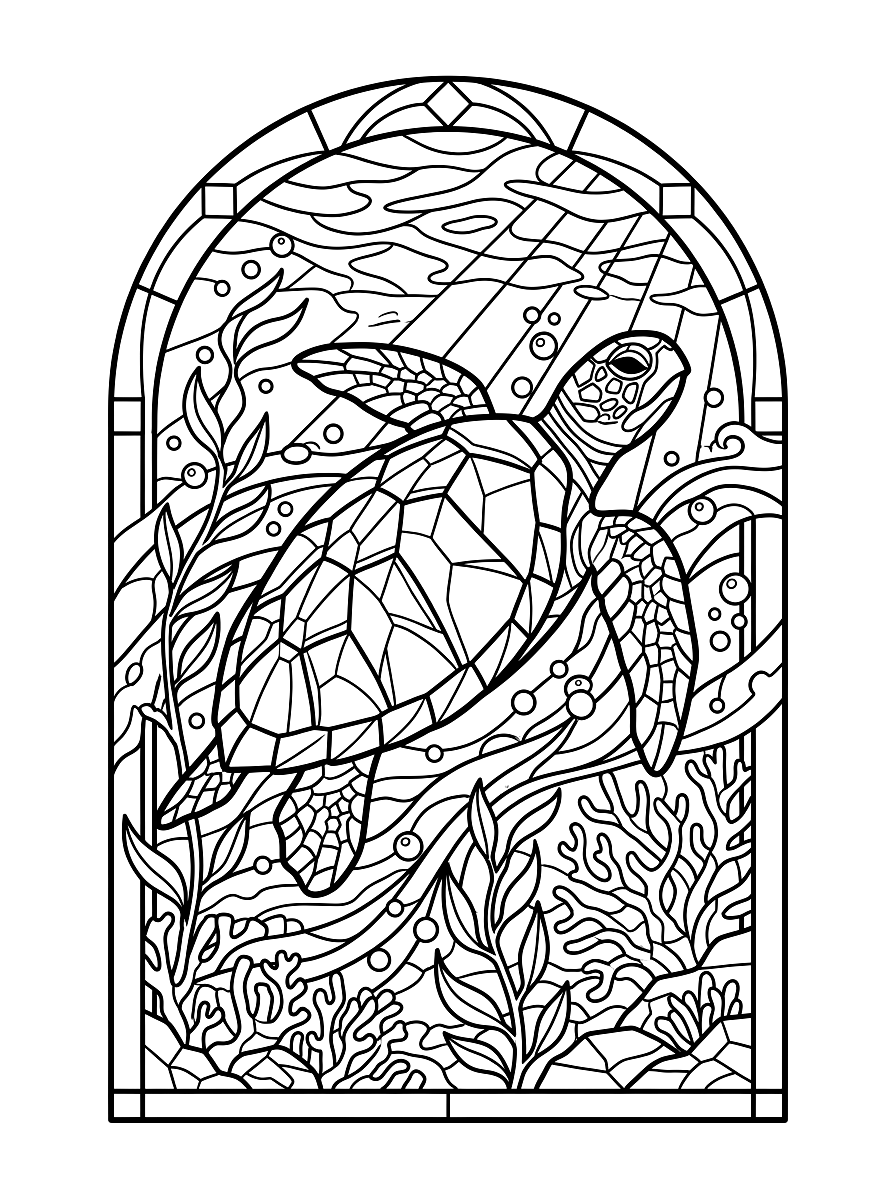 Stained Glass Sea Turtle Suncatcher Coloring Page