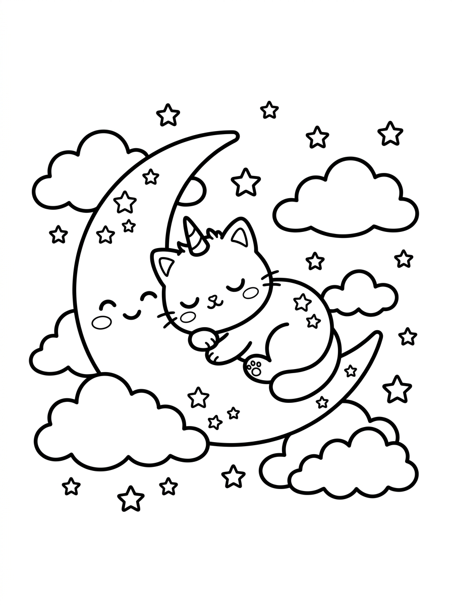 Cute Caticorn Sleeping on Clouds