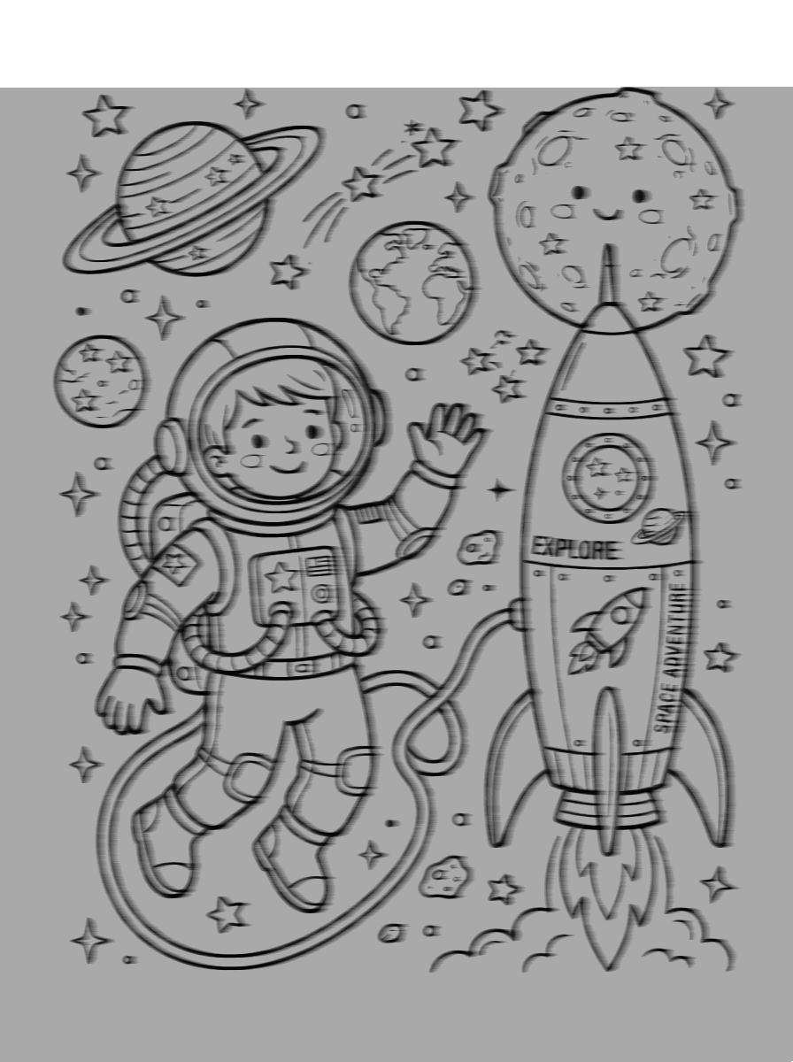 Space Astronaut & Rocket Ship Coloring Page
