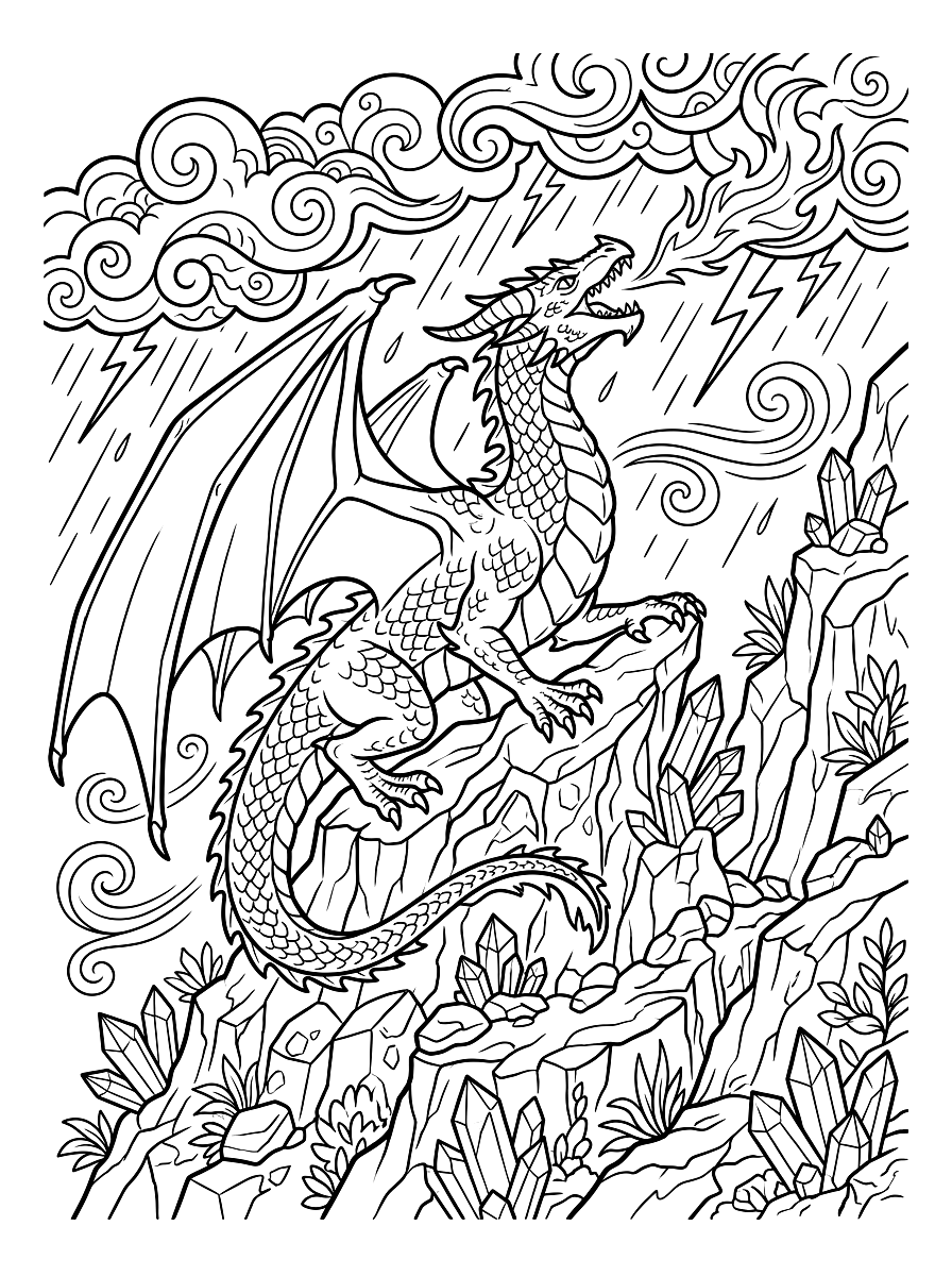 Majestic Fantasy Dragon Coloring Page