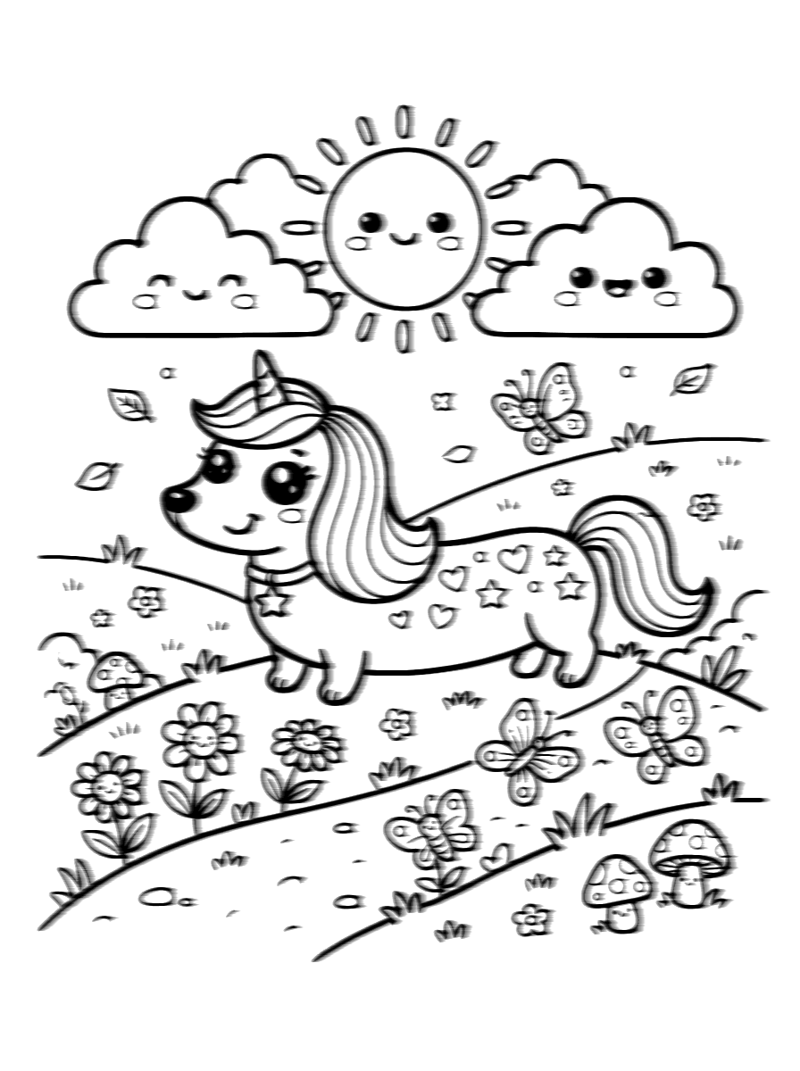 Wiener Dog Unicorn Coloring Page