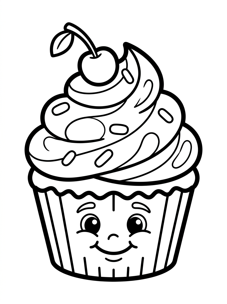 Sweet Cupcake with Swirled Frosting and Cherry