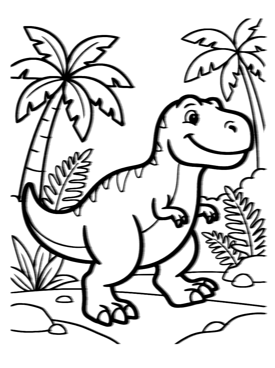 Friendly T-Rex Dinosaur Coloring Page