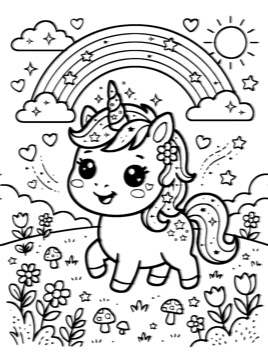 Cute Baby Unicorn Coloring Page