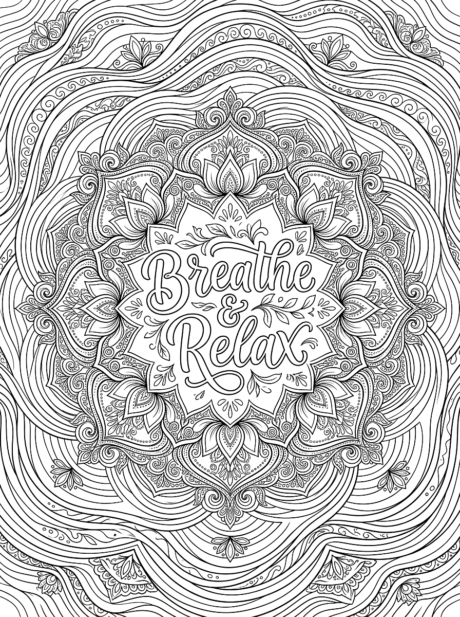 Breathe & Relax Zen Mandala Quote Coloring Page