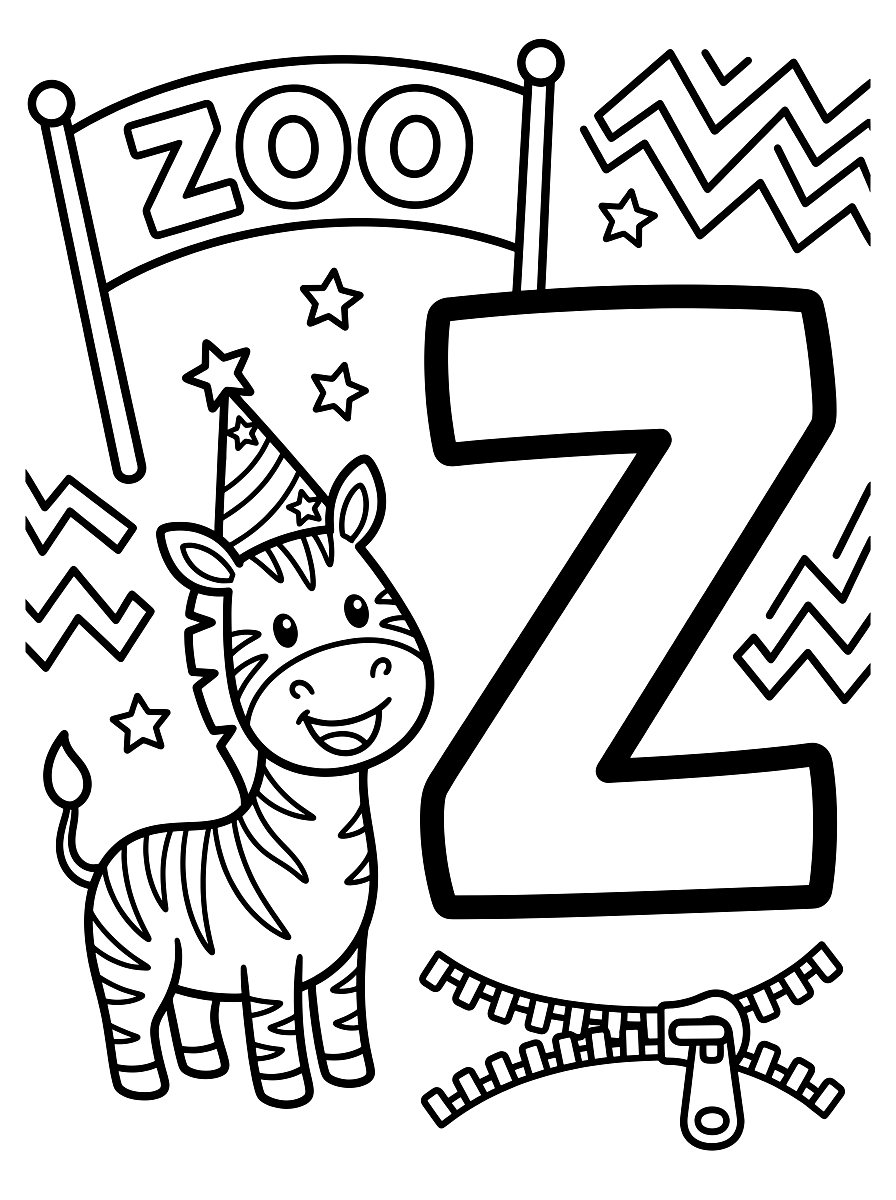 Letter Z Zebra & Zigzag Alphabet Coloring Page