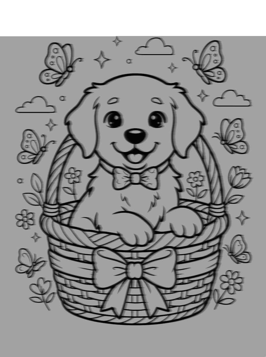 Adorable Puppy in a Basket Coloring Page
