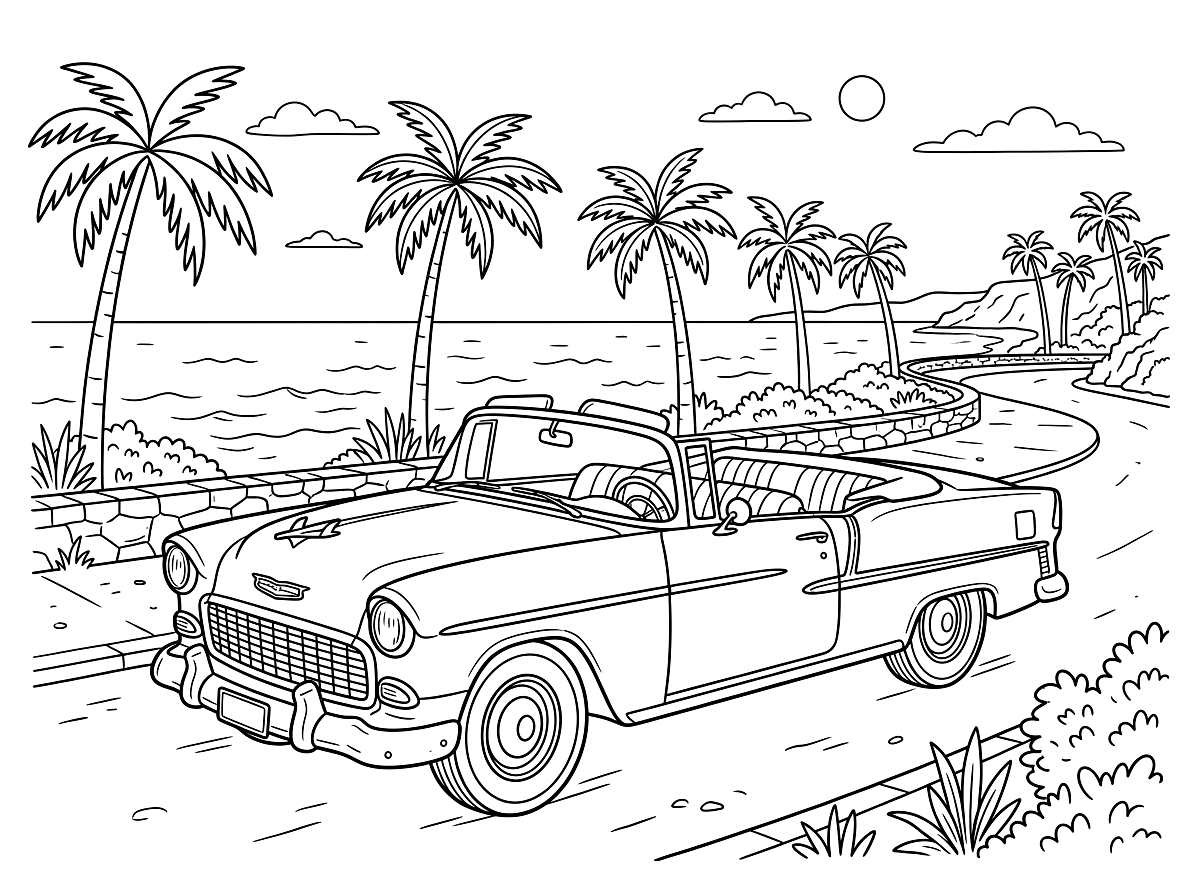 Vintage Classic Convertible Car Coloring Page