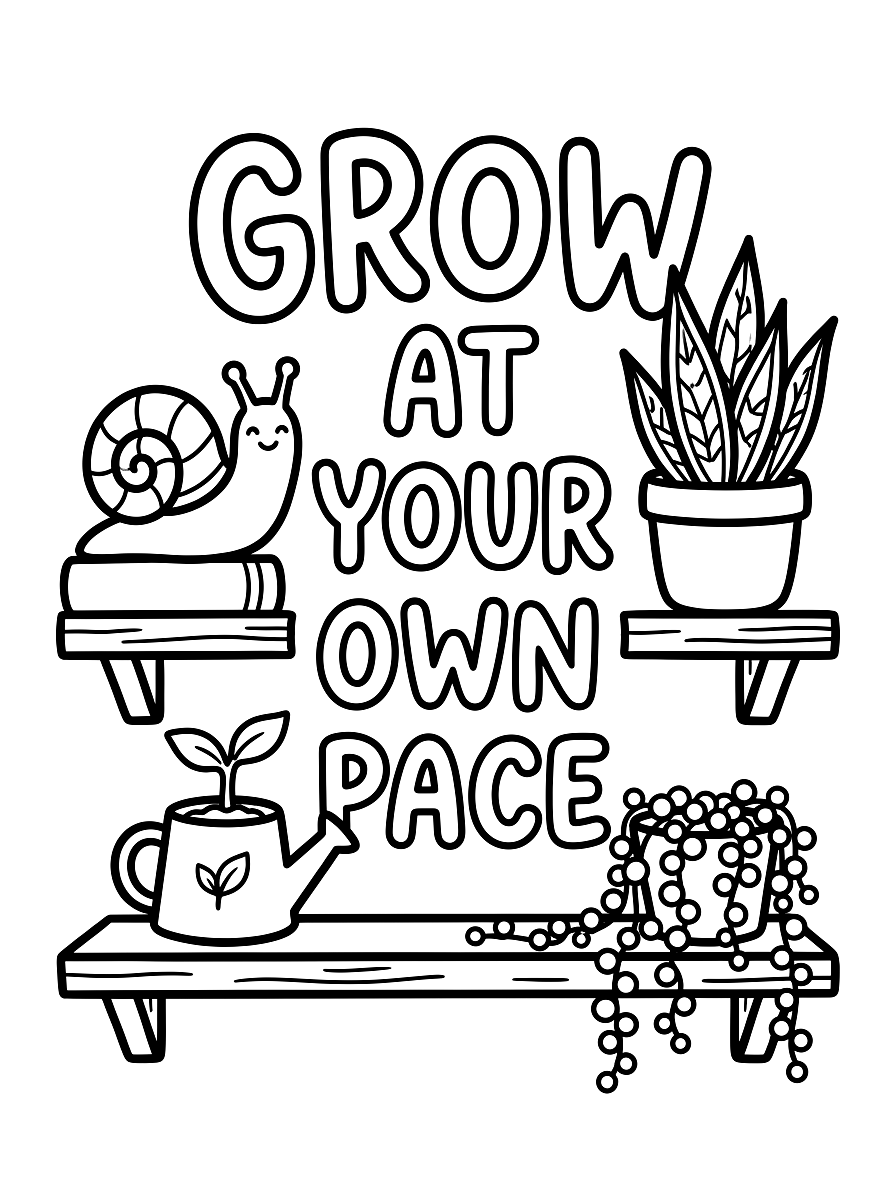 Grow At Your Own Pace Botanical Quote Coloring Page