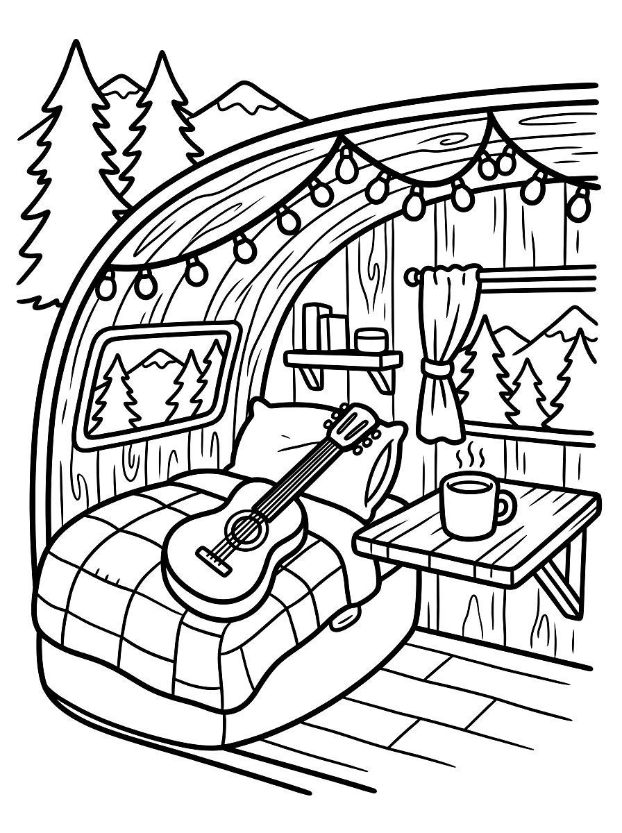 Cozy Camper Van Life Coloring Page