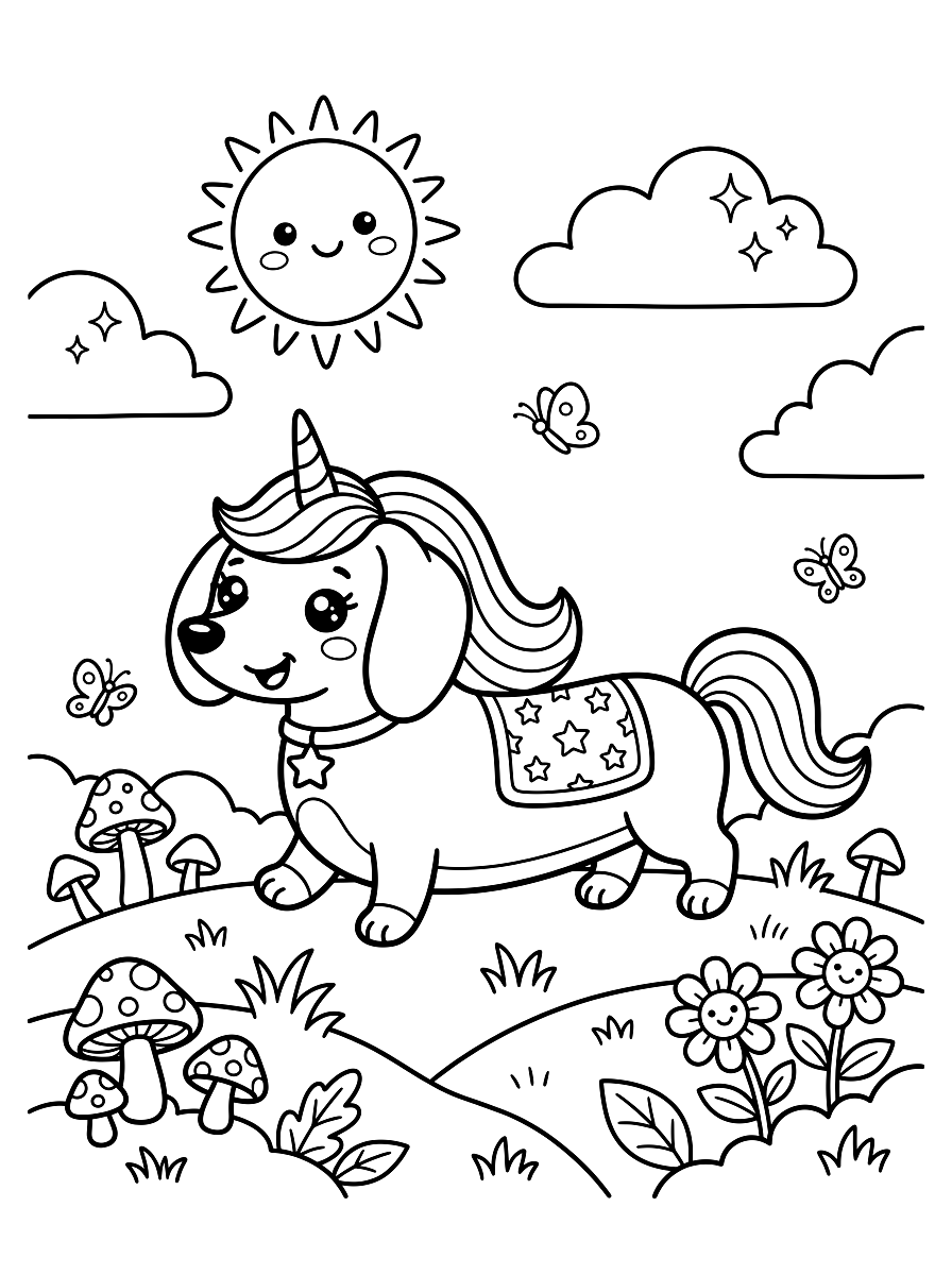 Wiener Dog Unicorn Coloring Page