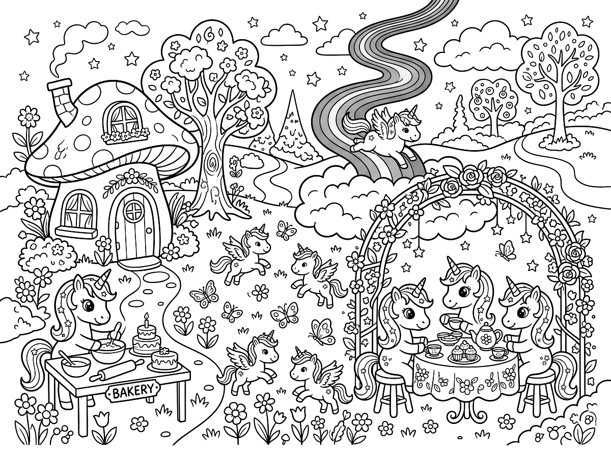 Magical Unicorn Wonderland Playset Coloring Page