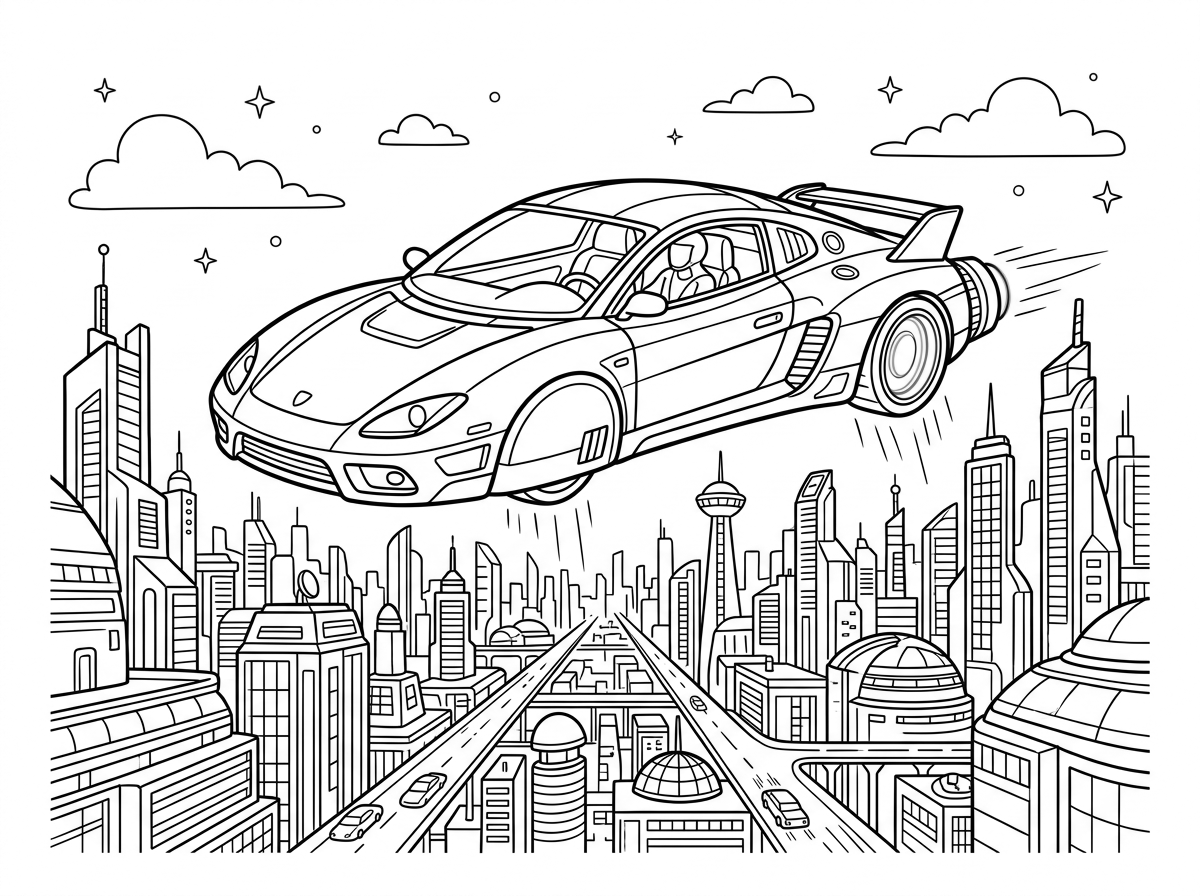 Futuristic Cyber City Hover Car